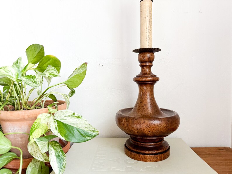 Mid Century Wooden Table Lamp MCM Lamp, Wood and Brass Lamp, Vintage Lighting image 5
