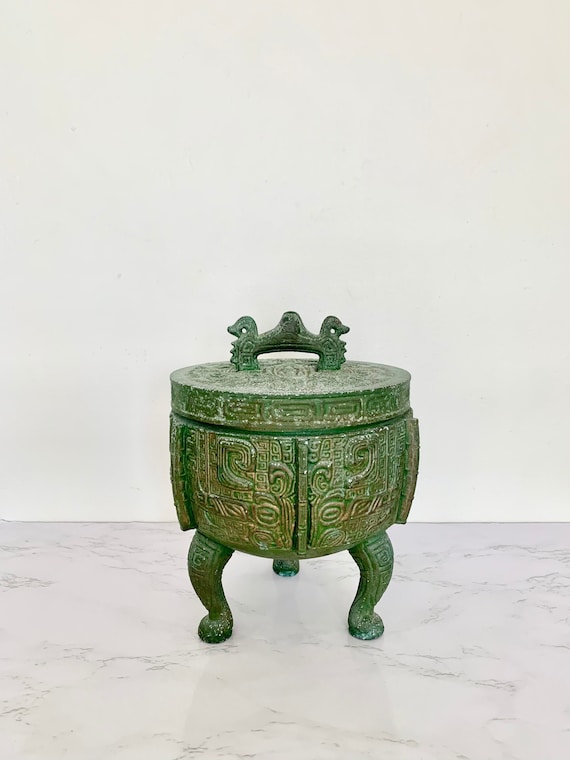 フェントン アンティークantique エメラルドグリーンバスケット アメリカ Vintage James Mont Style Ice Bucket – Verdigris Aztec Barware - Etsy