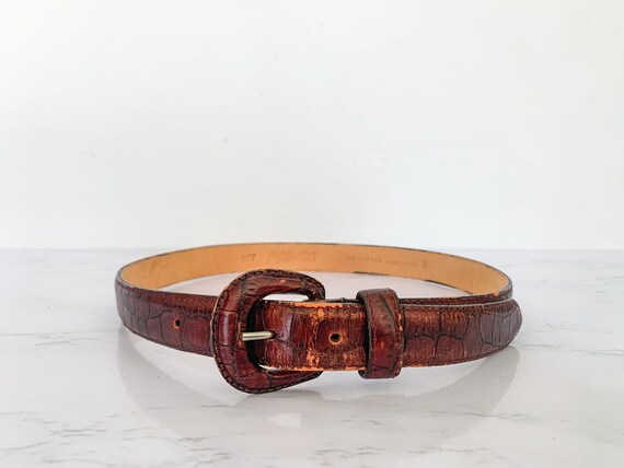 Elephant Garden Men's Crocodile Print Leather Belt with EG Logo