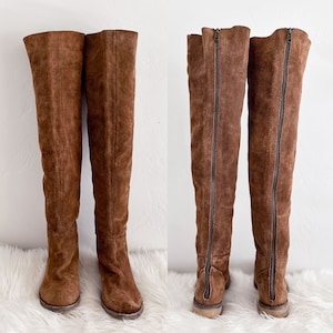 Vintage Free People Brown Suede Boots Size 36 / 5.5 – Over the Knee Boots, Women&#39;s Leather Boots, Brown Leather Boots, Fall Boots