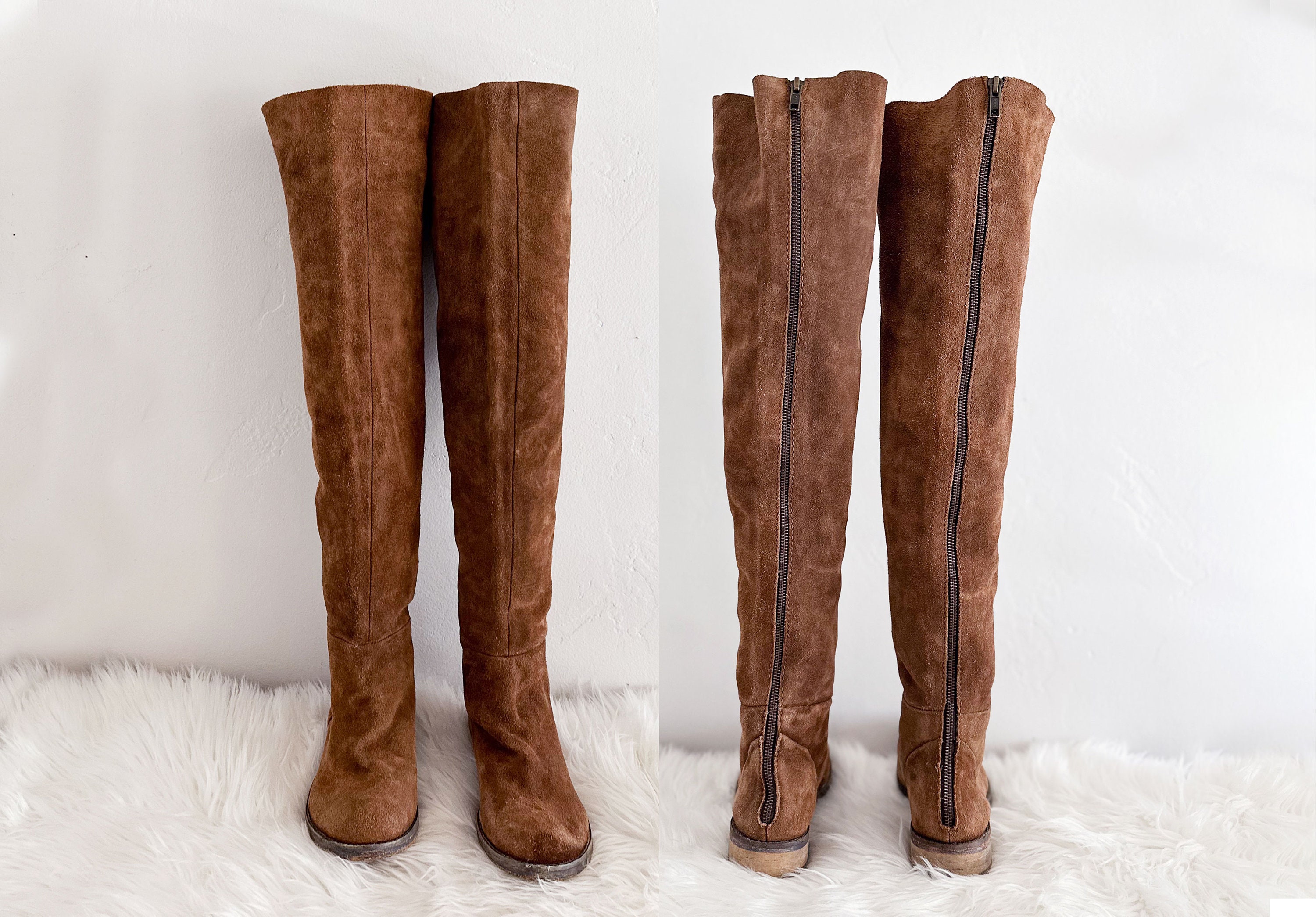 Brown Suede Over The Knee Boots Size 36 5.5 Women s Leather Boots Brown Leather Boots Thigh High Boots Fall Boots