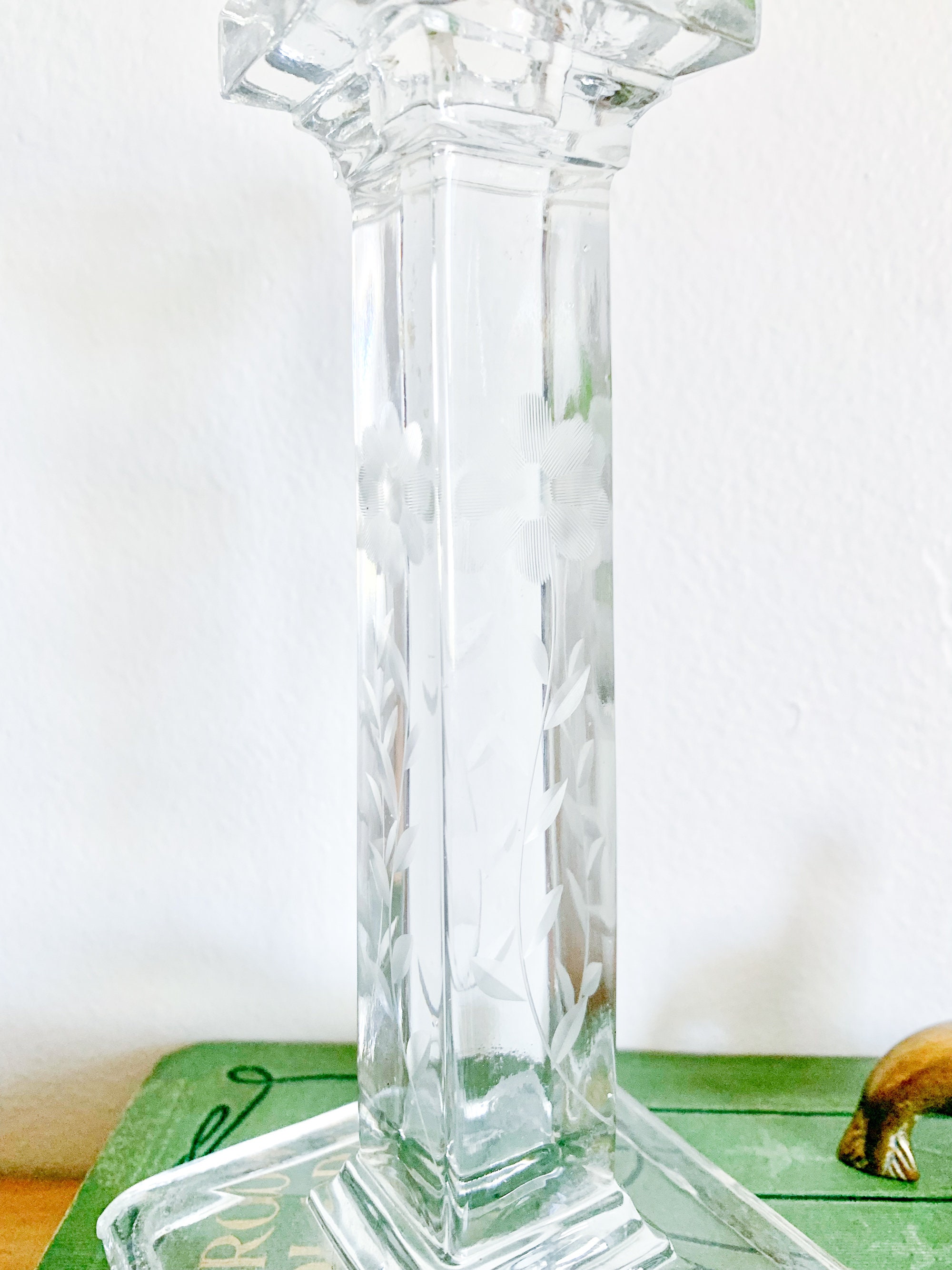 ヴィンテージエッチングガラスキャンドルホルダー - 花柄キャンドル