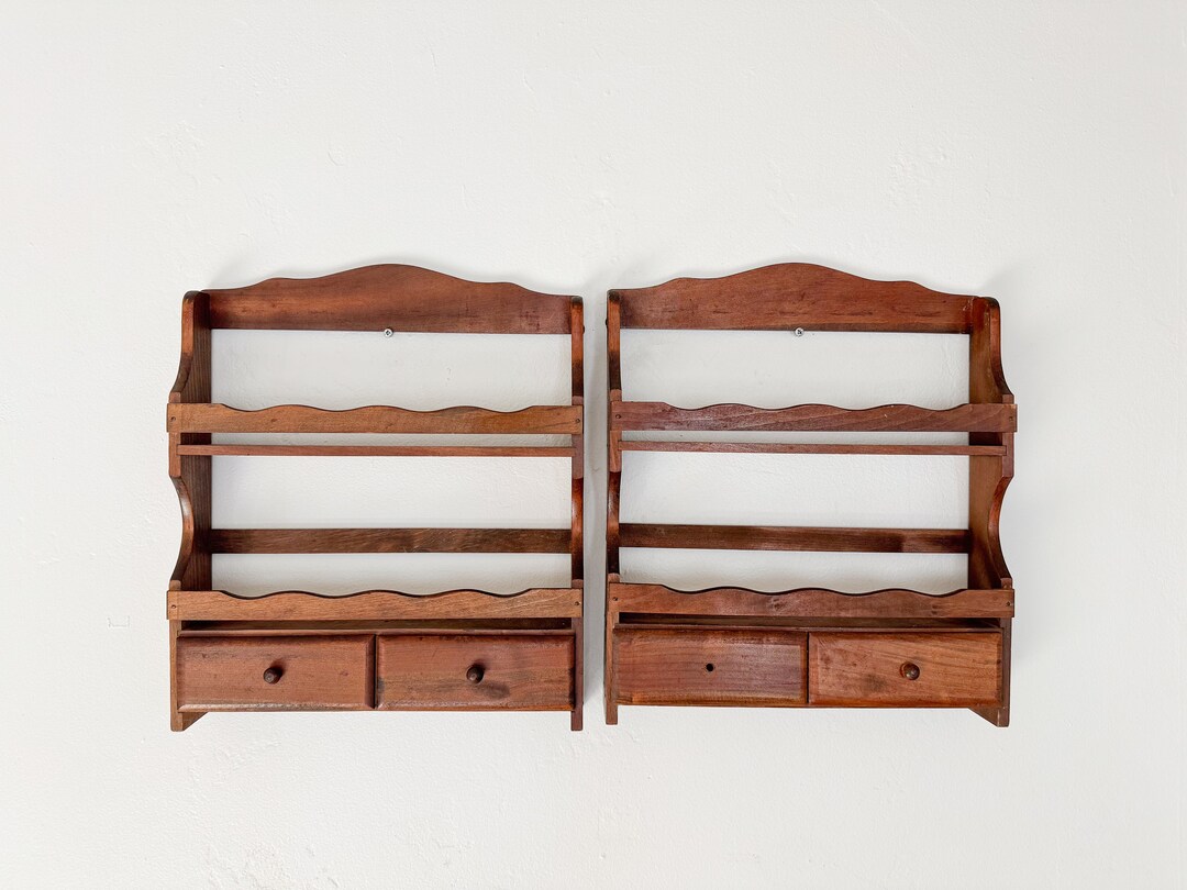 Vintage Wooden Spice Rack Spice Jar Display, Wall Mounted Spice Rack