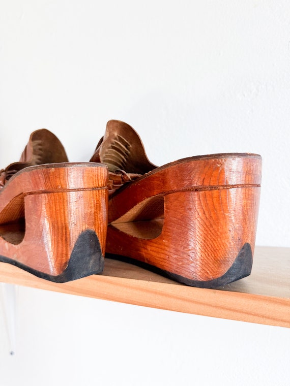 Vintage Leather Platform Wedge Sandals Size 8.5 –… - image 4