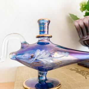 Vintage Blue Egyptian Glass Genie Lamp Perfume Bottle Eclectic Decor, Tiny Vase image 7