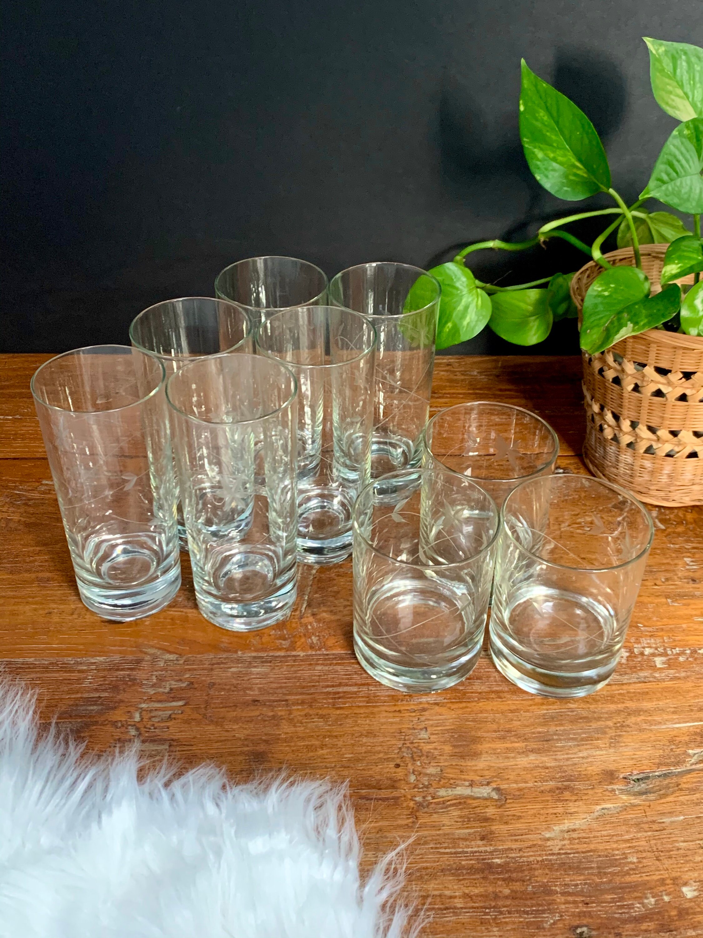 Vintage Etched Glass Tumblers Set of 9 Vintage Water Etsy
