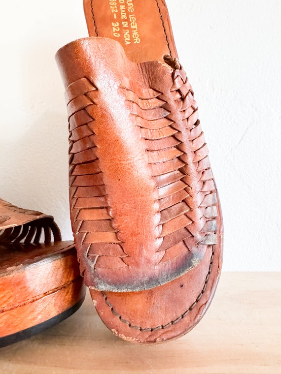 Vintage Leather Platform Wedge Sandals Size 8.5 –… - image 9