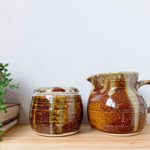 Vintage Stoneware Creamer and Sugar Pot Set – Hand-thrown Brown Drip ...