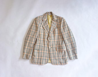 Vintage Green Yellow Plaid Blazer – Preppy Style, Plaid Jacket, Seersucker Blazer