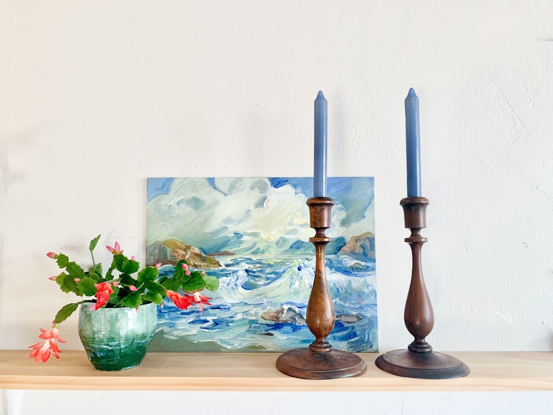 Vintage Turned Wood Candlestick Holders (set of 2) – Antique Matching ...