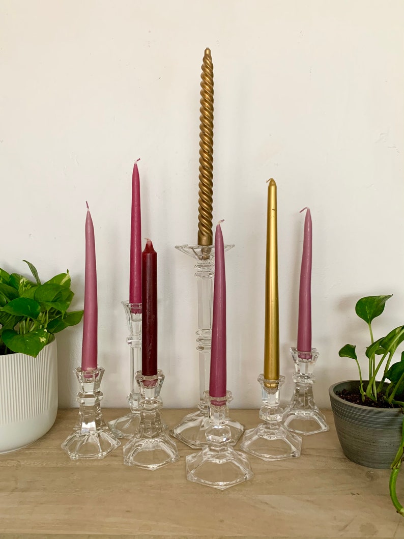 Vintage Crystal Candlestick Holders (set of 2) – Matching Glass Candle ...
