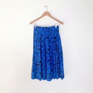 80s Blue Floral Pendleton Pleated Midi Skirt Size 6 – Vintage A-Line Skirt, Retro Skirt, Wool Skirt