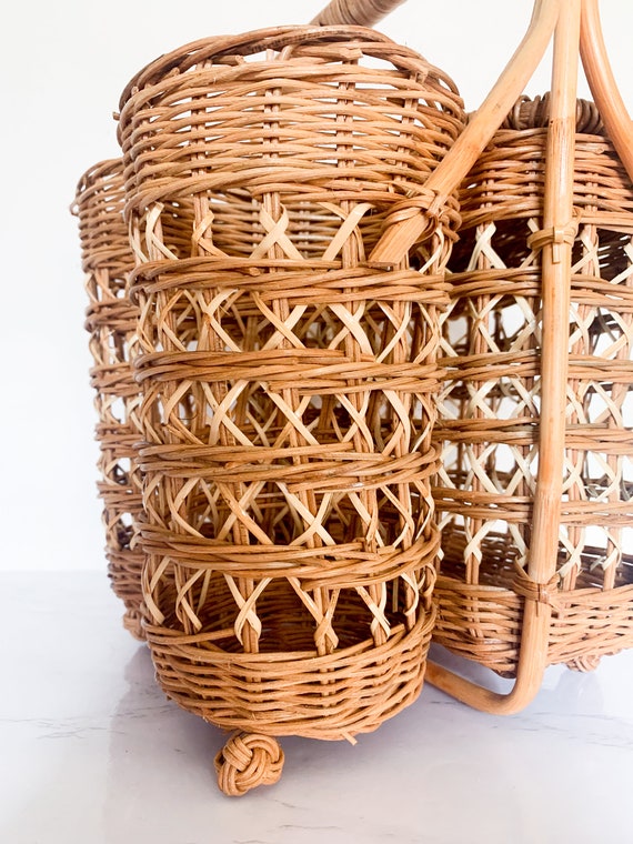 Vintage Rattan Wine Caddy Picnic Basket – Boho Wi… - image 8