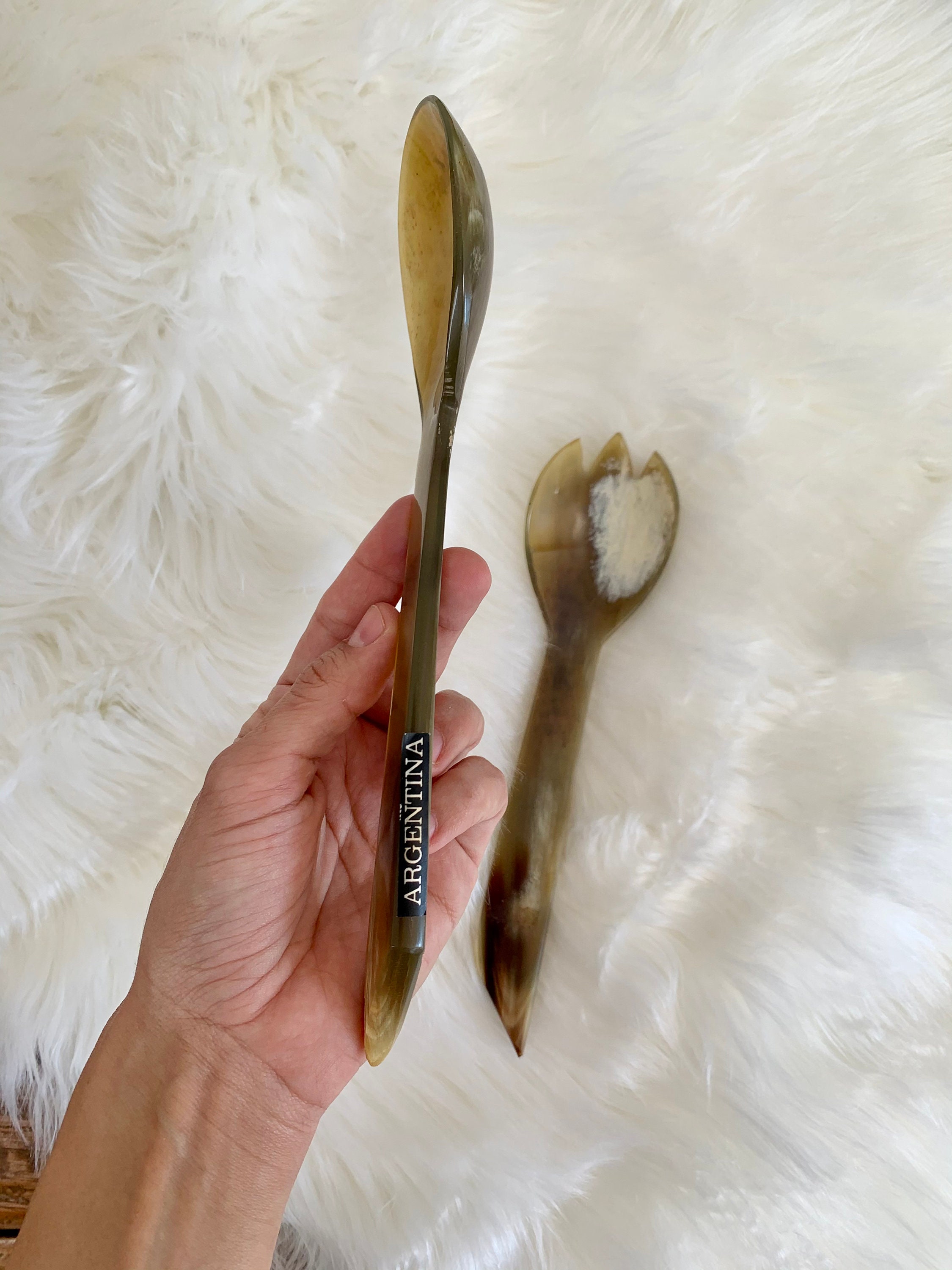 Vintage Carved Horn Serving Utensils Salad Servers Spoon Etsy