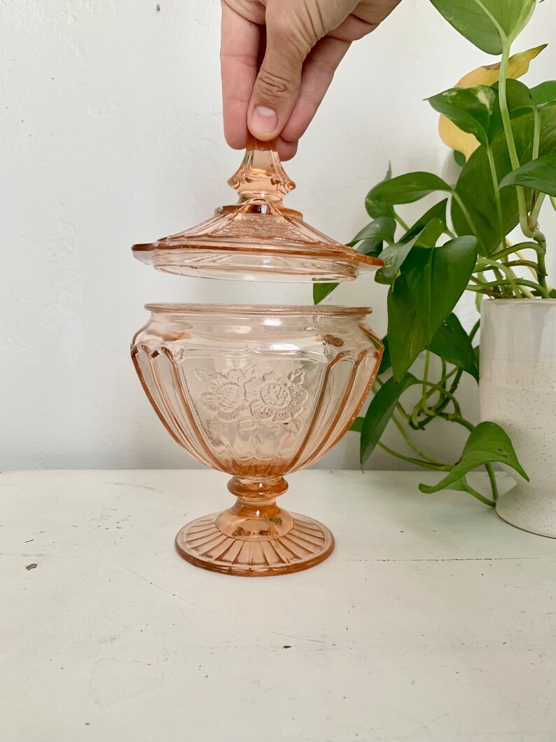 Vintage Pink Depression Glass Candy Dish With Lid Anchor Etsy