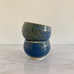 Vintage Blue Hand-Thrown Pottery Bowls – Small Planter Pots, Earthenware, Boho Trinket Bowls