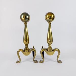 Vintage Brass Cannonball Fireplace Andirons | Fireplace Accessories, Firewood Holder, Antique Hearth Decor, Firedogs
