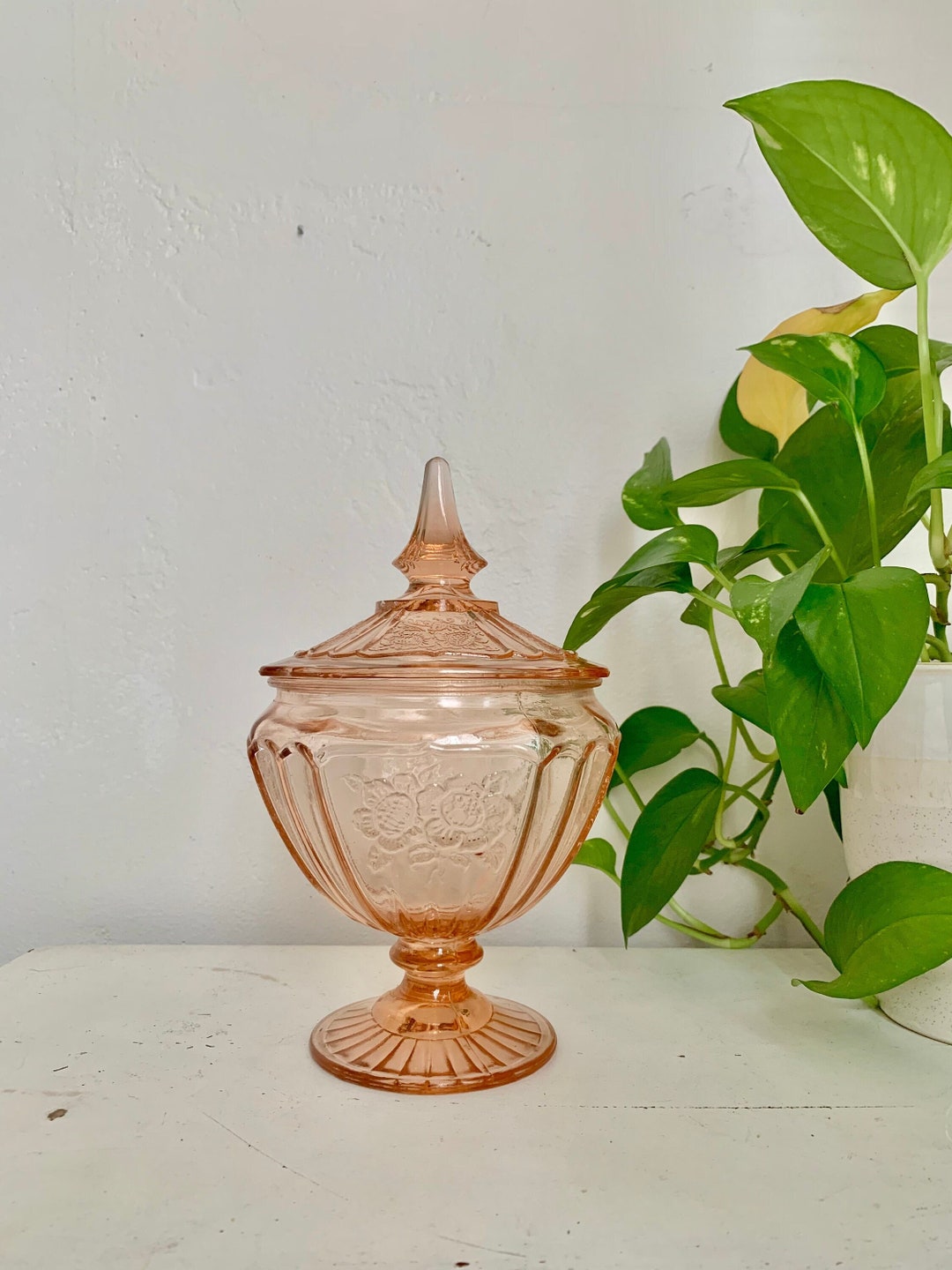Vintage Pink Depression Glass Candy Dish With Lid Anchor Etsy