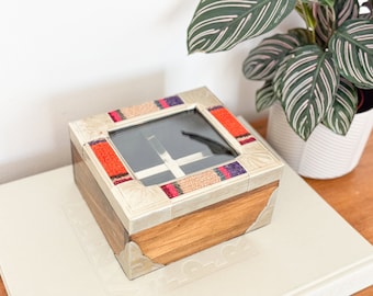 Caja de té de madera vintage – Caja de baratijas boho, caja de joyería