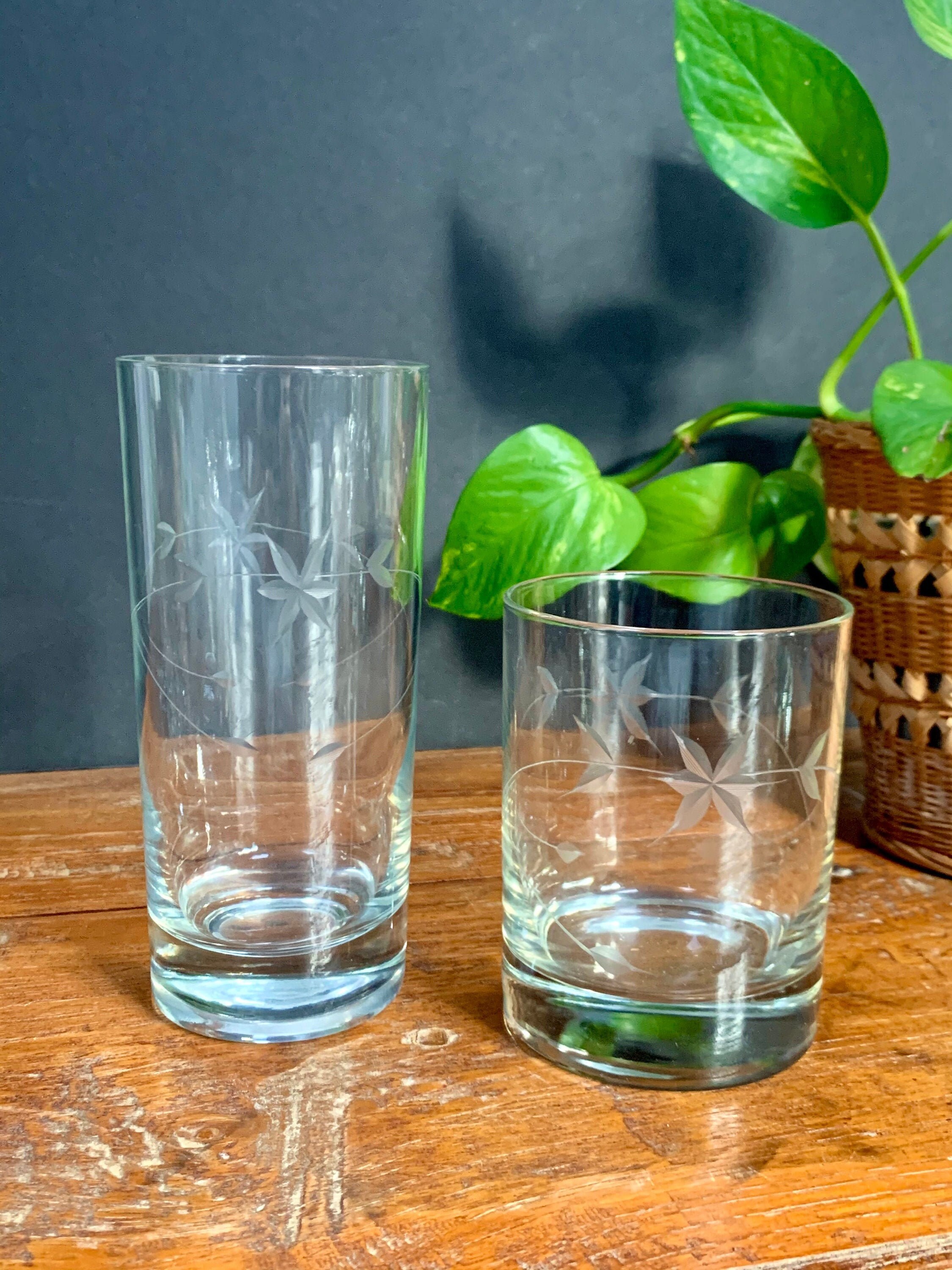 Vintage Etched Glass Tumblers Set of 9 Vintage Water Etsy
