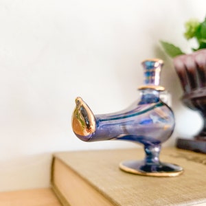 Vintage Blue Egyptian Glass Genie Lamp Perfume Bottle Eclectic Decor, Tiny Vase image 9