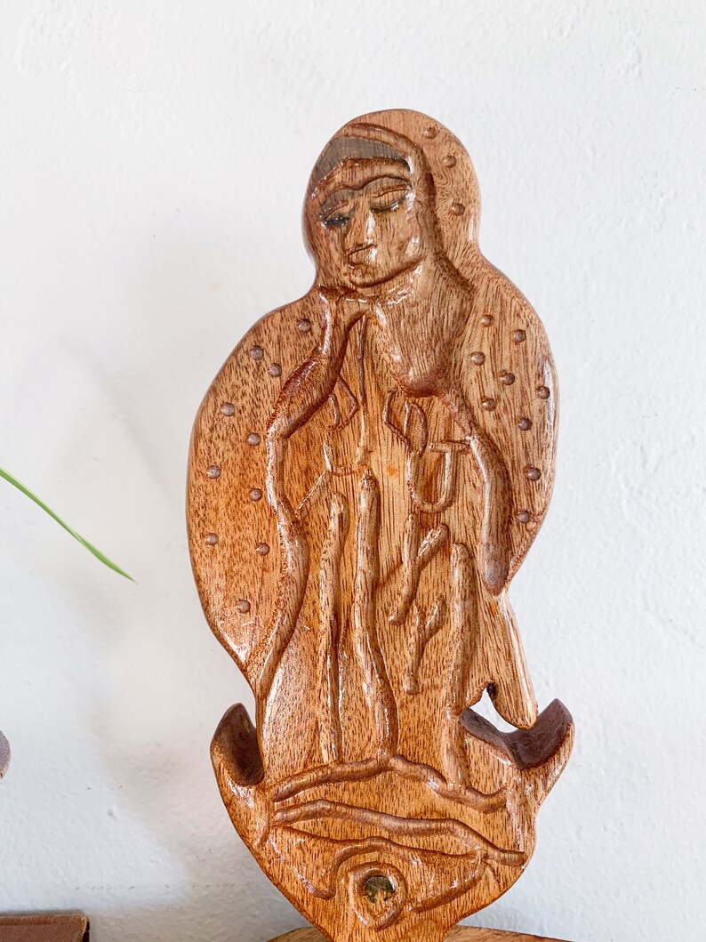 Our Lady of Guadalupe Wooden Statue – Virgin Mary Sculpture, Vintage ...