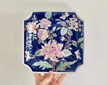 Vintage Pink Blue Floral Chinese Decorative Tray – Asian Porcelain Plate, Chinoiserie