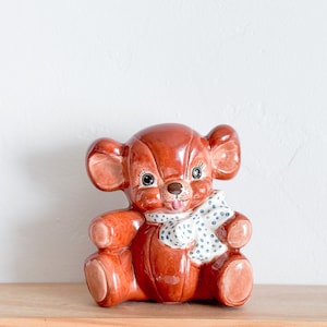 1980s Teddy Bear Piggy Bank – Baby Shower Gift, Vintage Kids Room, Children&#39;s Gift, Bear Coin Bank