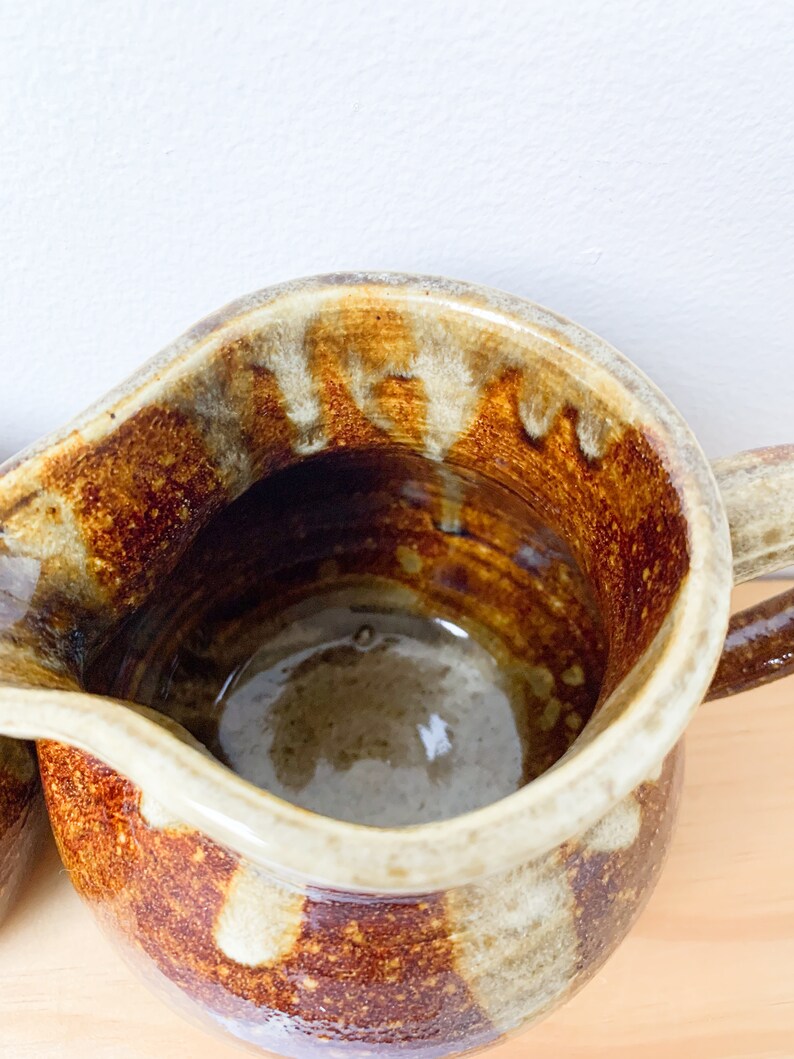 Vintage Stoneware Creamer and Sugar Pot Set – Hand-thrown Brown Drip ...