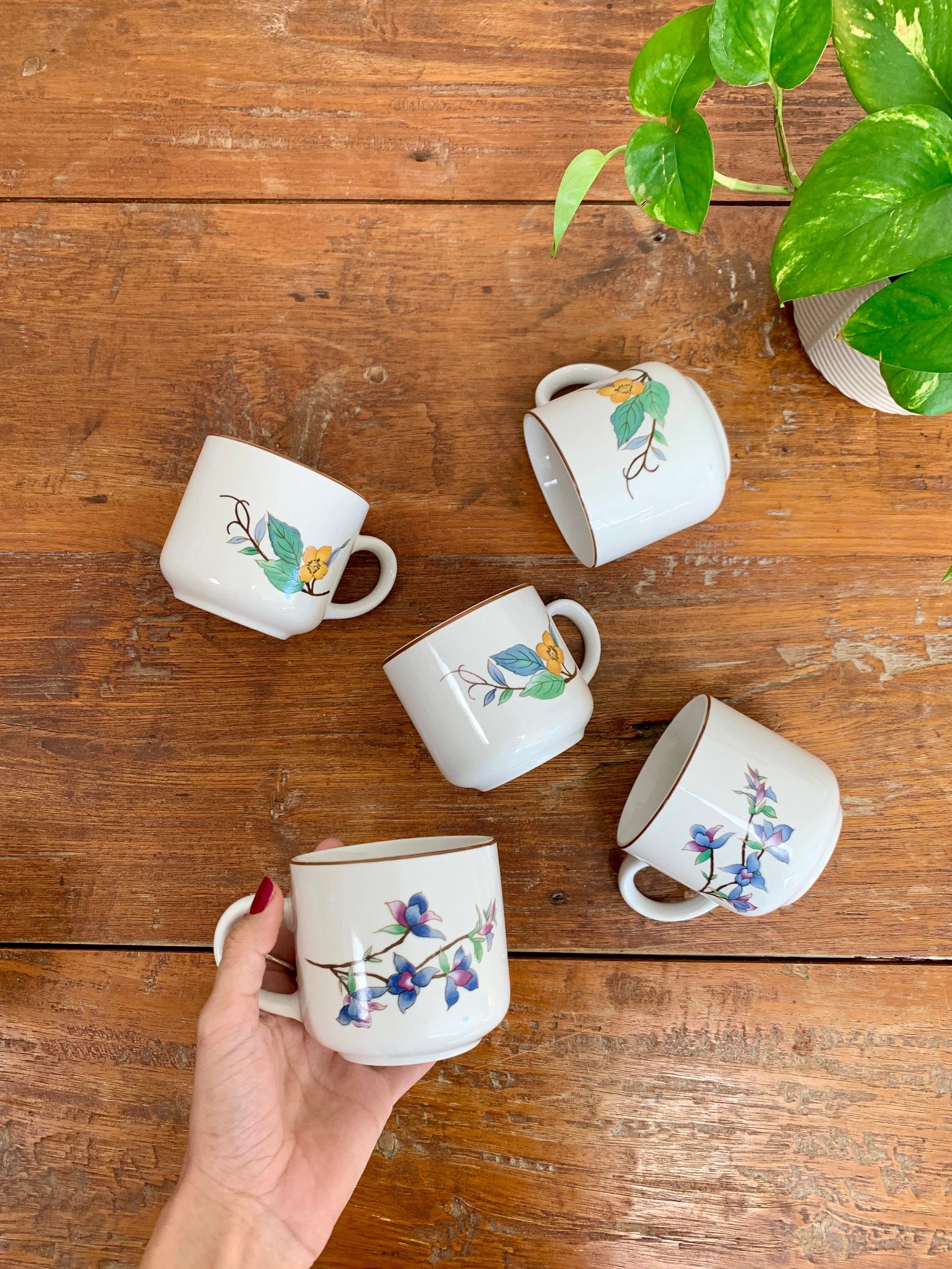 Vintage Floral Mugs set of 5 Cottagecore Floral Cups Etsy
