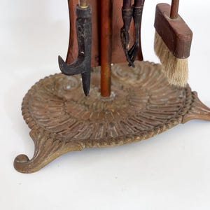 Vintage Brass Art Nouveau Fireplace Tools | Shovel, Stoker, Tongs, Broom, Rack