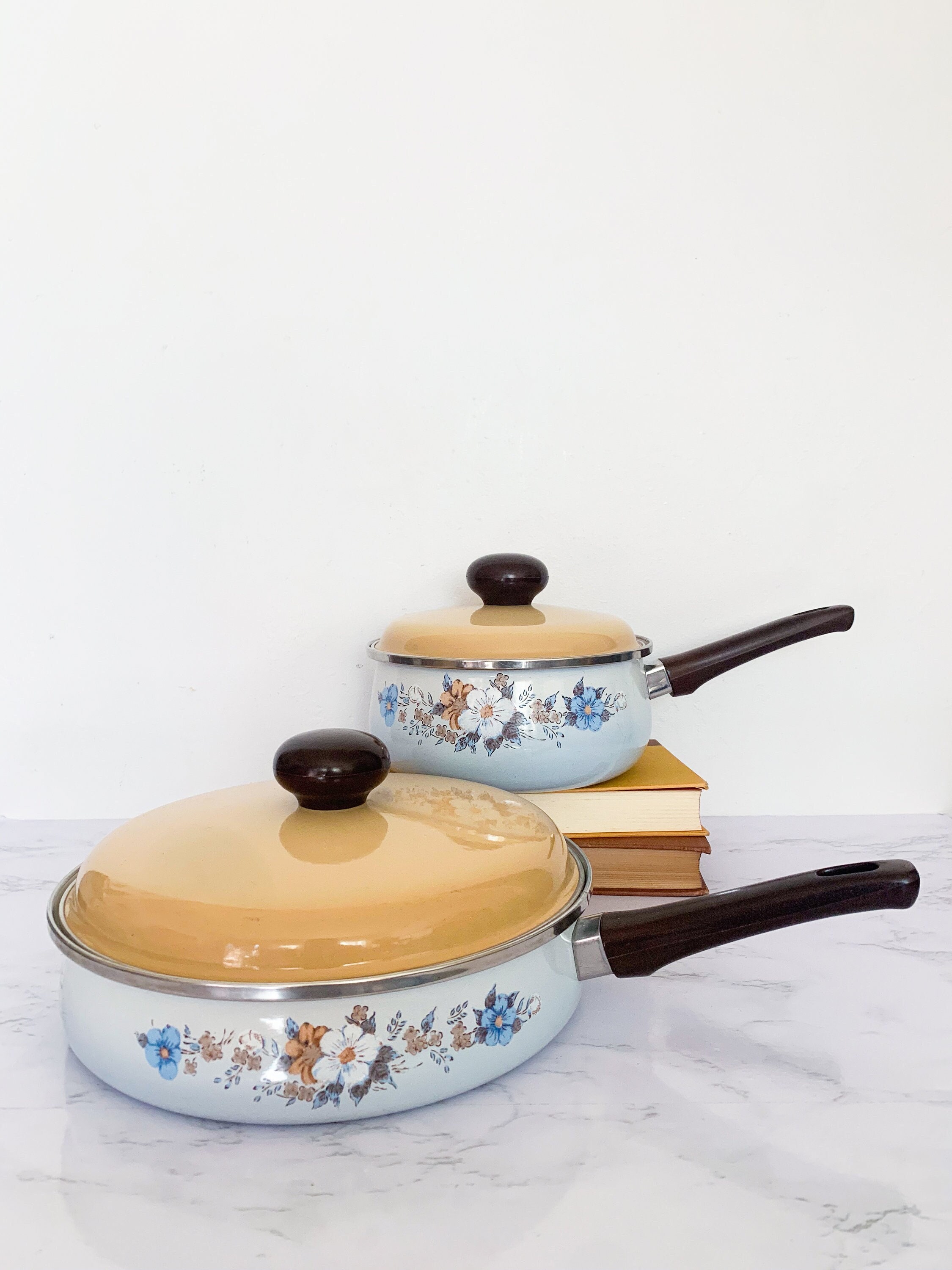 Asta German Enamelware Cookware Pot Double Warmer Lid Floral