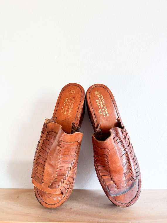Vintage Leather Platform Wedge Sandals Size 8.5 –… - image 6