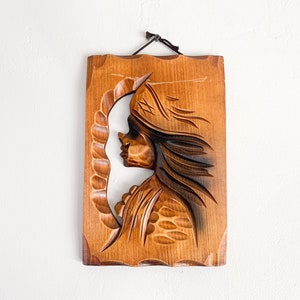 Vintage Japanese Ainu Wood Plaque – Hokkaido Folk Art, Japan Wood Carving, Eclectic Wall Art