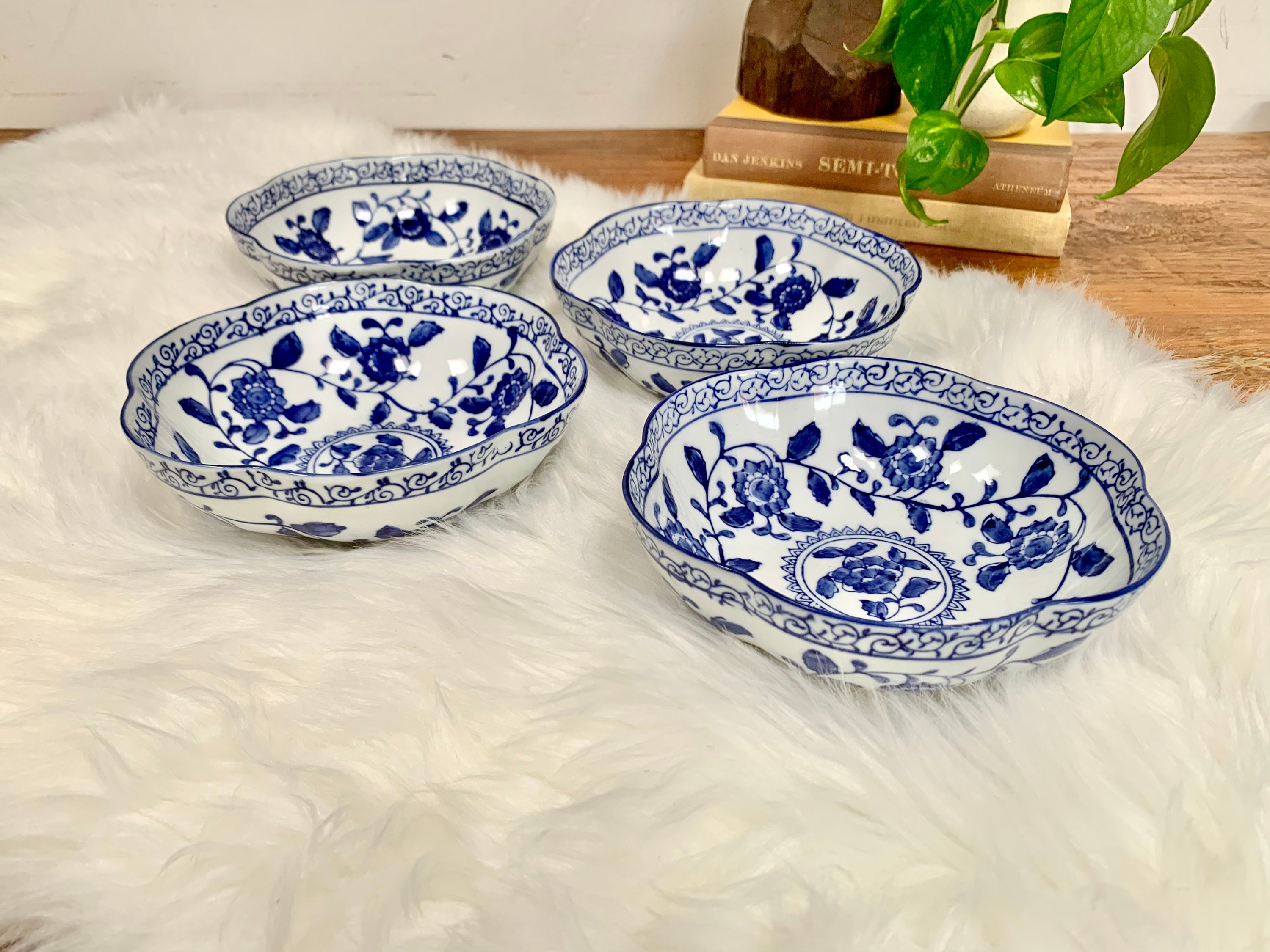 Vintage Blue White Chinese Bowls set of 4 Asian Porcelain Etsy
