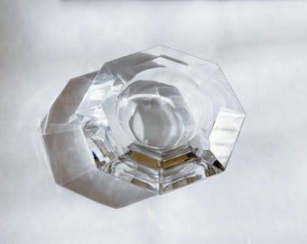 Cenicero de cristal tallado geométrico vintage / Cenicero de cristal grueso, plato de cristal geométrico