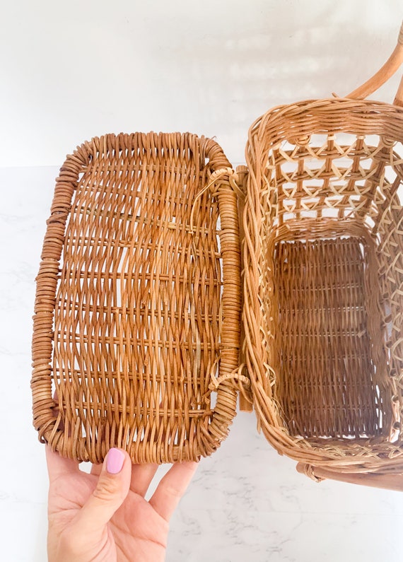 Vintage Rattan Wine Caddy Picnic Basket – Boho Wi… - image 6