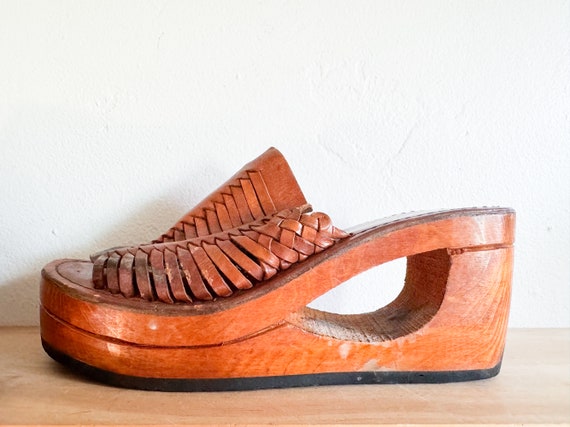 Vintage Leather Platform Wedge Sandals Size 8.5 –… - image 8
