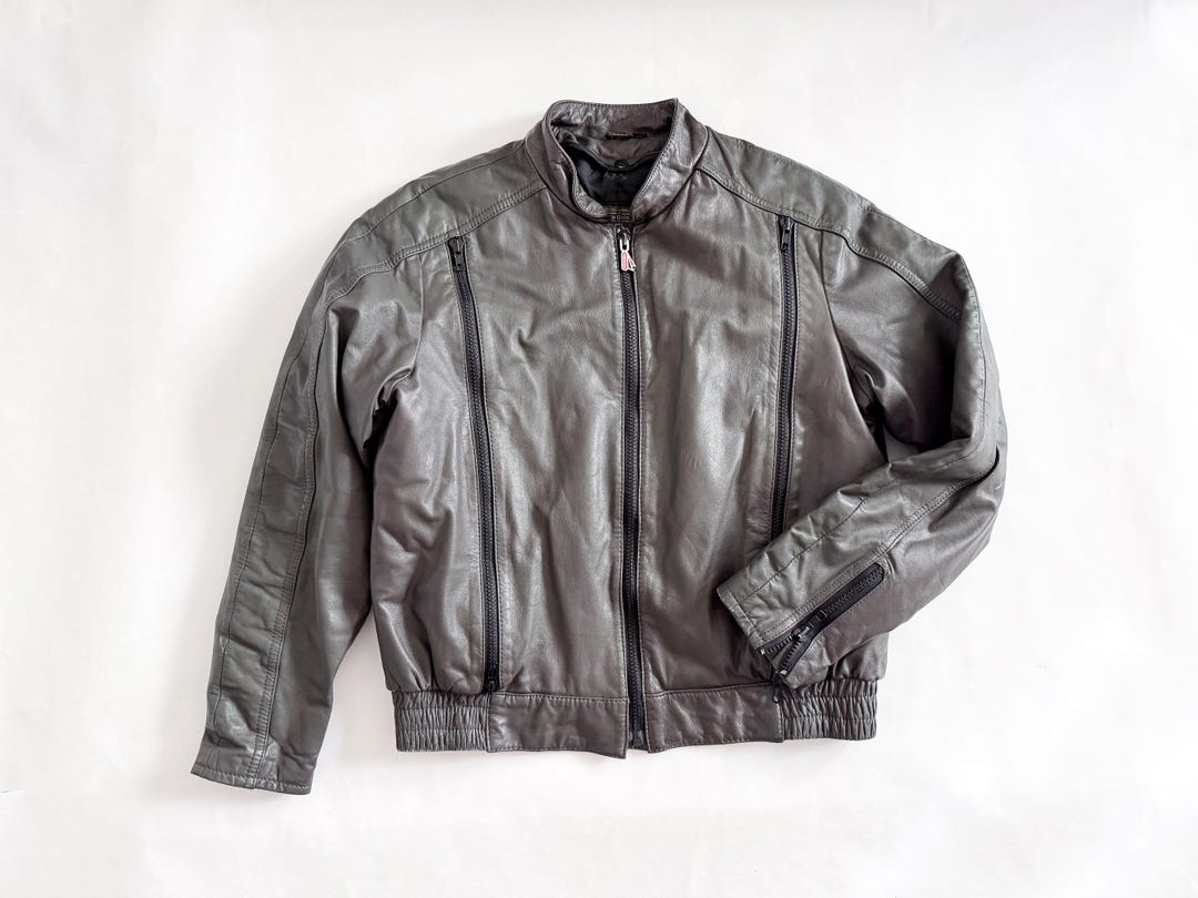 Vintage Hein Gericke Leather Motorcycle Jacket | Gray Leather