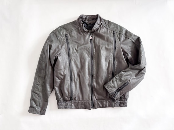 Vintage Hein Gericke Leather Motorcycle Jacket | Gray Leather Jacket, Leather Bomber
