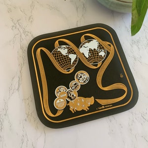 Mid Century Smoked Glass Plate with 24K Gold Overlay Retro Decor, Vibtage Tray, Man Cave image 2