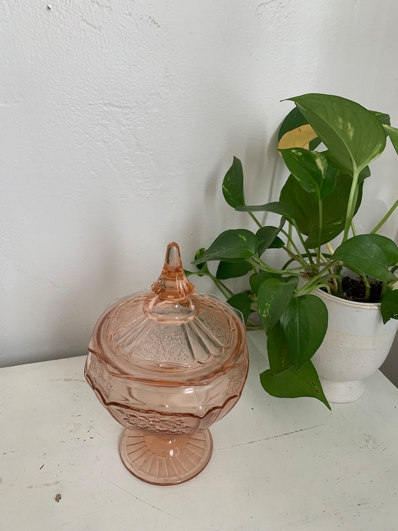 Vintage Pink Depression Glass Candy Dish With Lid Anchor Etsy