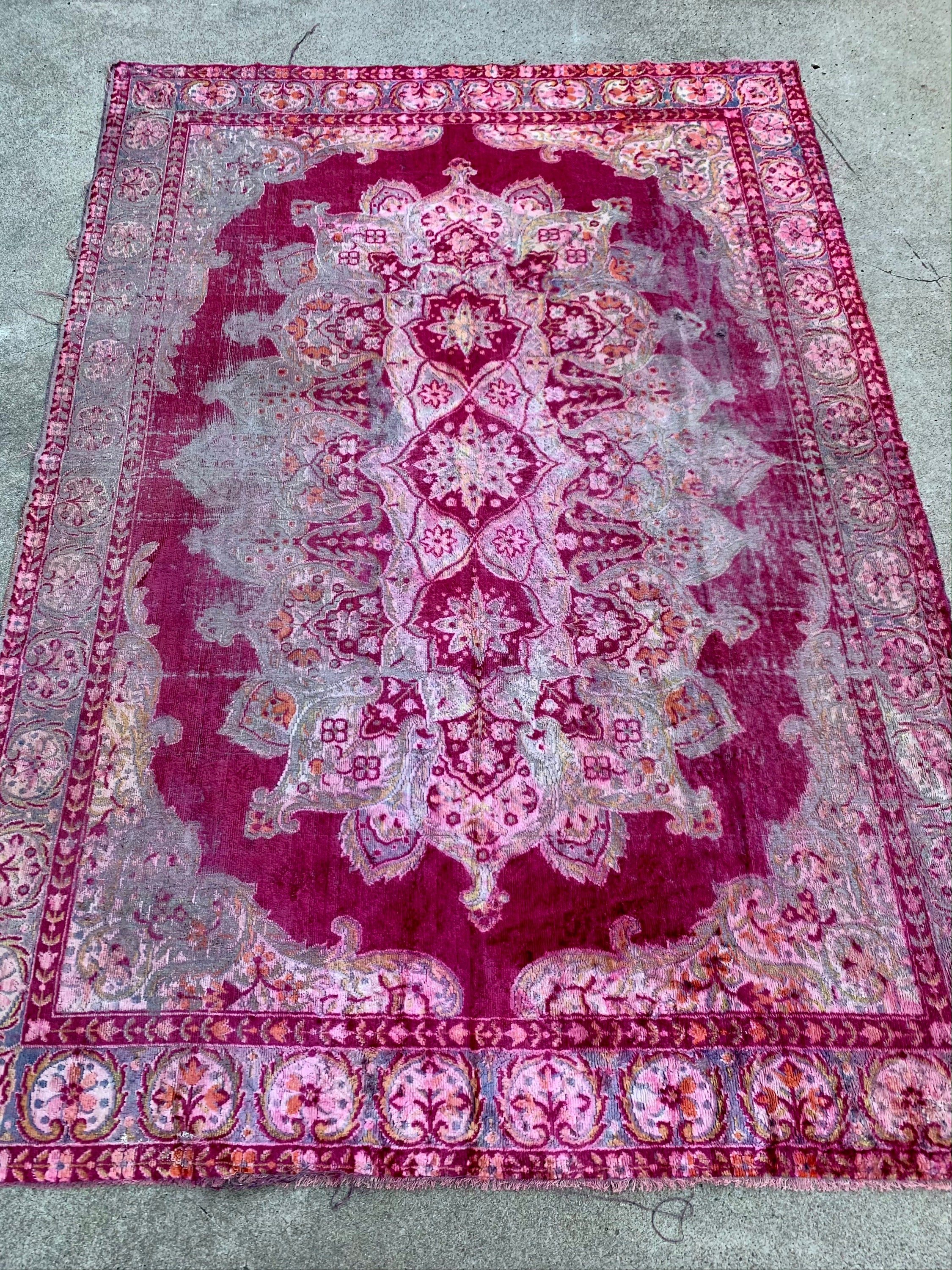 Vintage Hot Pink Persian Rug Antique Turkish Rug Pink Boho Etsy