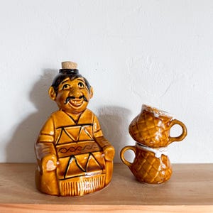 Vintage Mexican Man Tequila Bottle and Shot Glasses  |  Barware, Tequila Decanter, Housewarming Gift