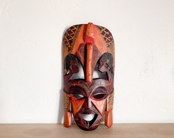 Vintage African Maasai Wooden Mask – Kenyan Folk Art, Eclectic Wall Decor