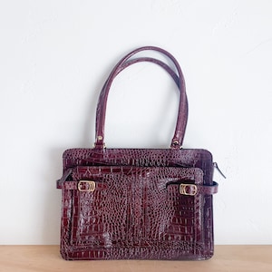Vintage Maroon Kroko geprägte Lackleder Geldbörse