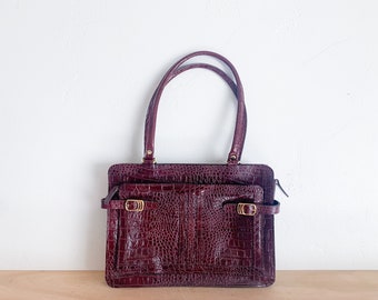 Vintage Maroon Croc Embossed Patent Leather Purse