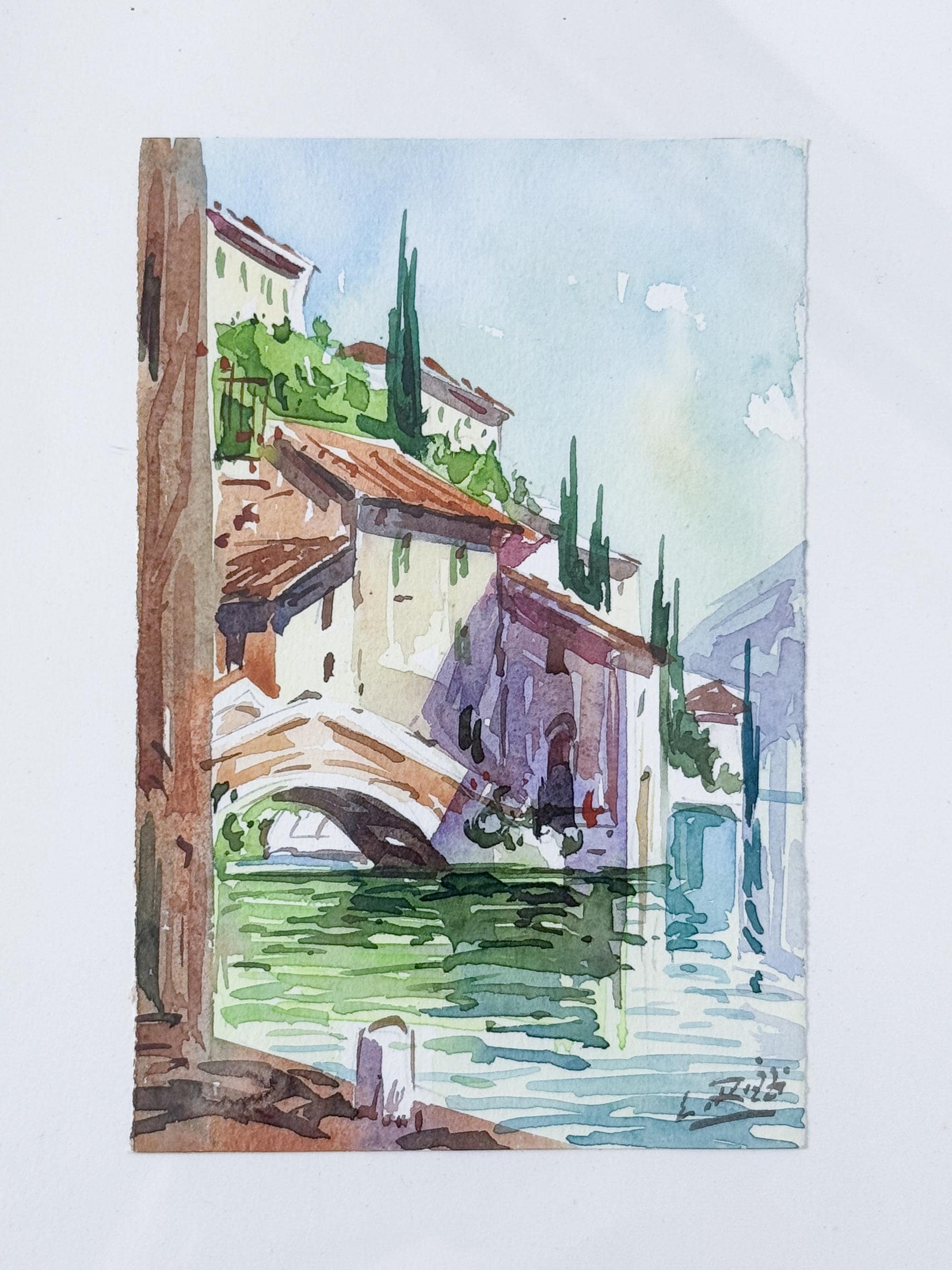Antique Lorenzo Rizzi Italian Watercolor Painting | Lago Di Como