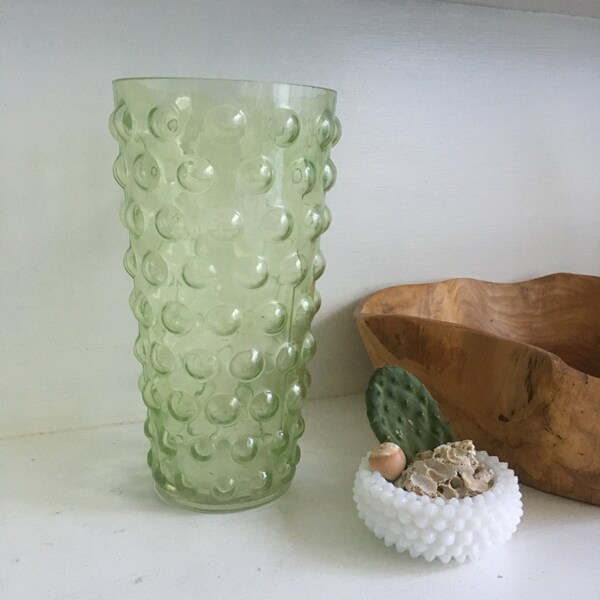 Vintage Bubble Glass Vase - Sea Glass, Green Vase, Molded Glass, Funky Decor, Beach Style