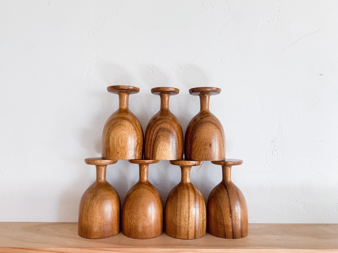 Vintage Turned Wood Goblets set of 7 Mid Century Wine Etsy
